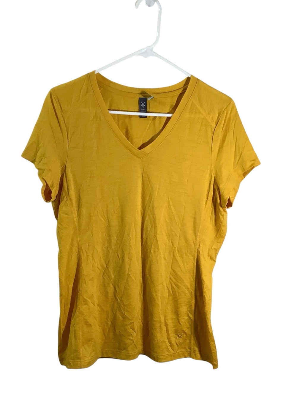 ibex Women's V-Neck Short Sleeve Tee - Mustard Wool Blend